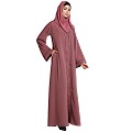 Front open abaya with piping work- Puce Pink Front open abaya with piping work- Puce Pink